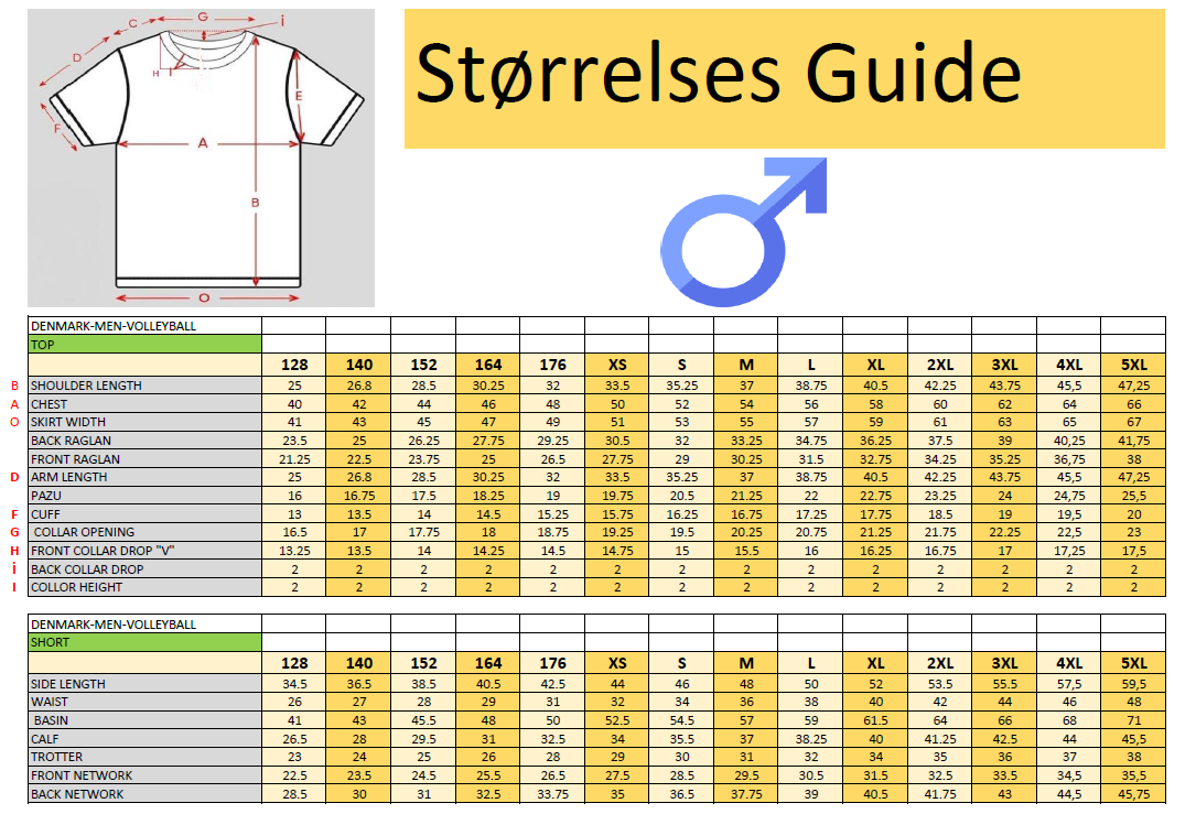 størrelses guide men sub shirt